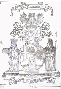 Brasão da Família Dametto - esboço inicial. Desenhado pelo heraldista brasileiro Renato Moreira Gomes.