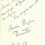 Maria Regina Dametto – dedicatória ao tio Lírio Dametto, então irmão Artêmio (marista).